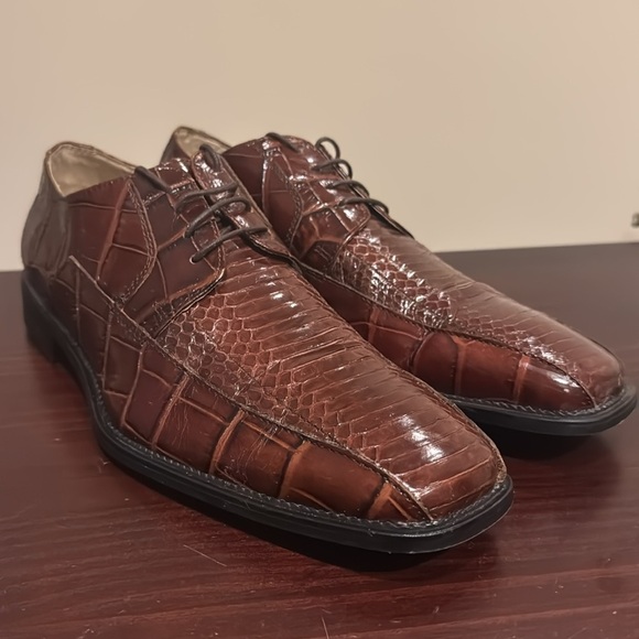 Stacy Adams genuine, snake skin, brown, cognac, leather lace up dress shoes 10 - Picture 8 of 16
